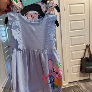 Blue Ruffled Dress with Cartoon Print